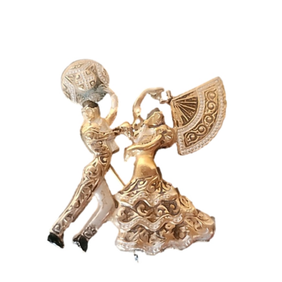 Jewelry - Vintage Gold & Silver Tone Spanish Dancers Brooch